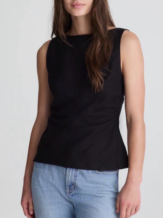Madewell Tops - Madewell Cinched Boatneck Sleeveless Linen Top Jet Black Size 2 NWT $98